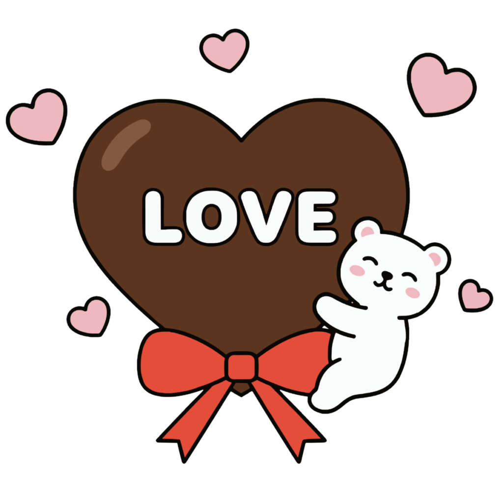 LOVEのハートチョコと白くまのイラスト無料ダウンロード（カラー）