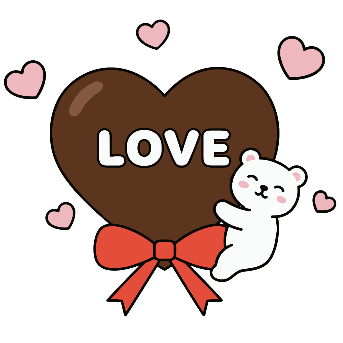LOVEのハートチョコと白くまのイラスト無料ダウンロード（カラー）