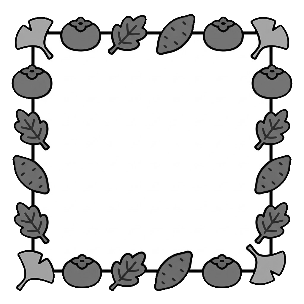 11月の囲み枠（かきとおちば）（モノクロ）