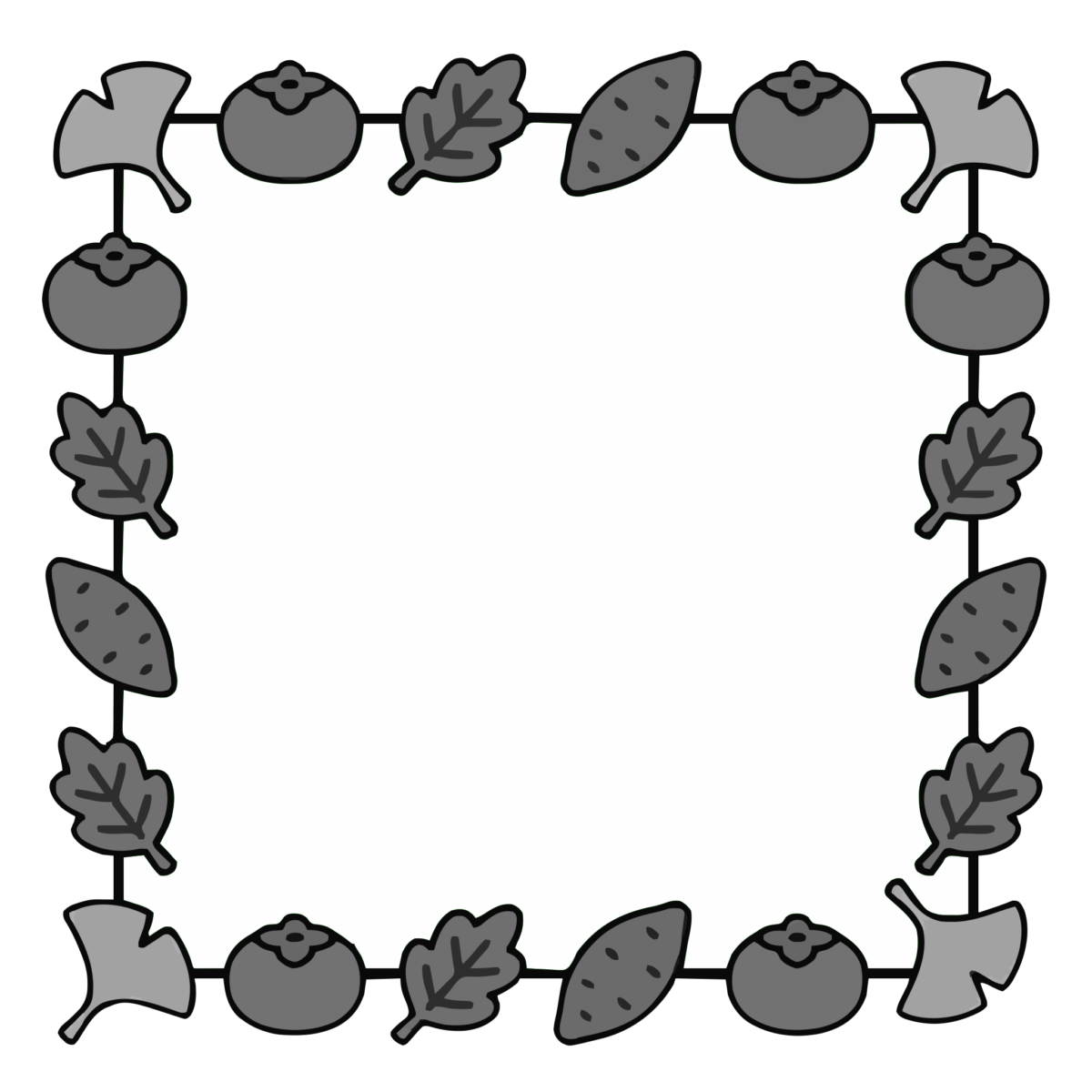 11月の囲み枠（かきとおちば）（モノクロ）