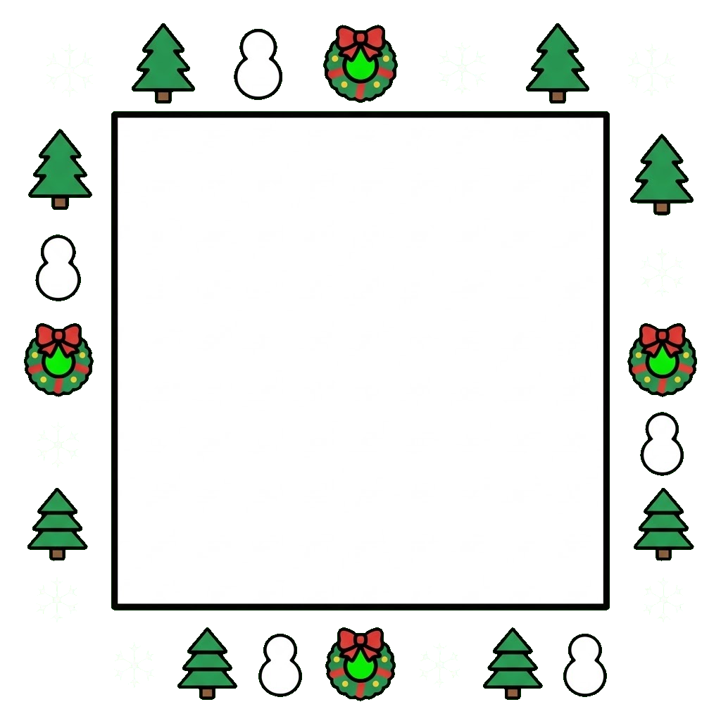 12月の囲み枠（もみの木と雪の結晶）（カラー）