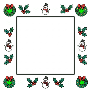 12月の囲み枠（ゆきだるまとひいらぎ）