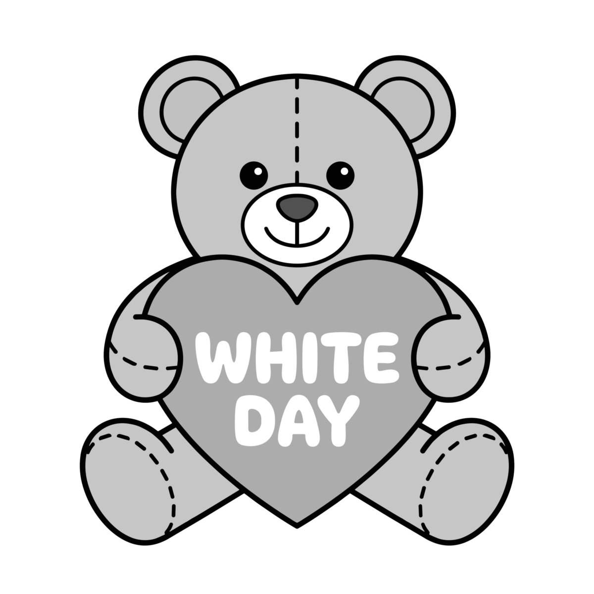 くまがWHITE DAYハートを持つのイラスト無料ダウンロード（モノクロ）