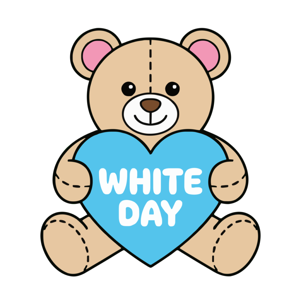 くまがWHITE DAYハートを持つのイラスト無料ダウンロード（カラー）