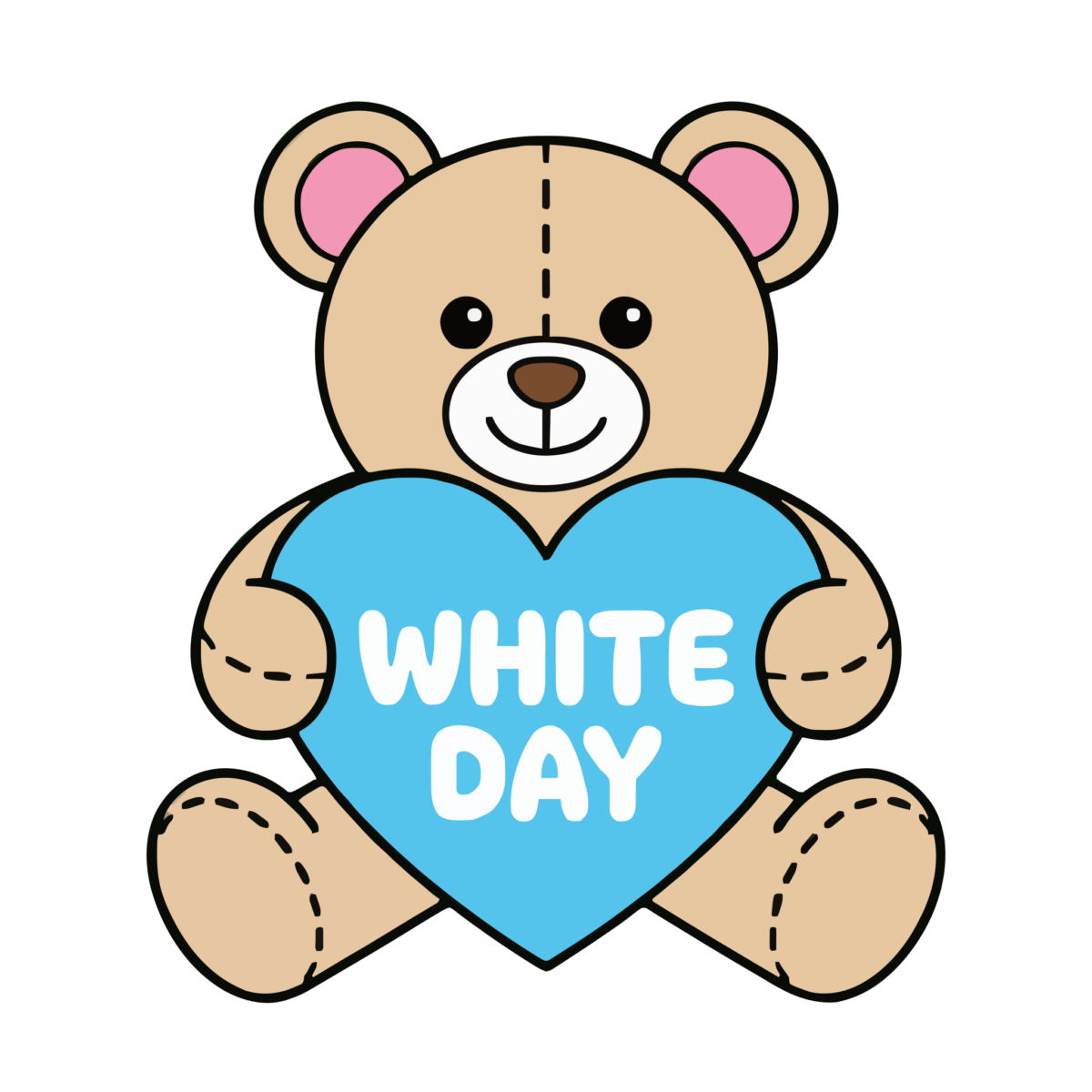 くまがWHITE DAYハートを持つのイラスト無料ダウンロード（カラー）