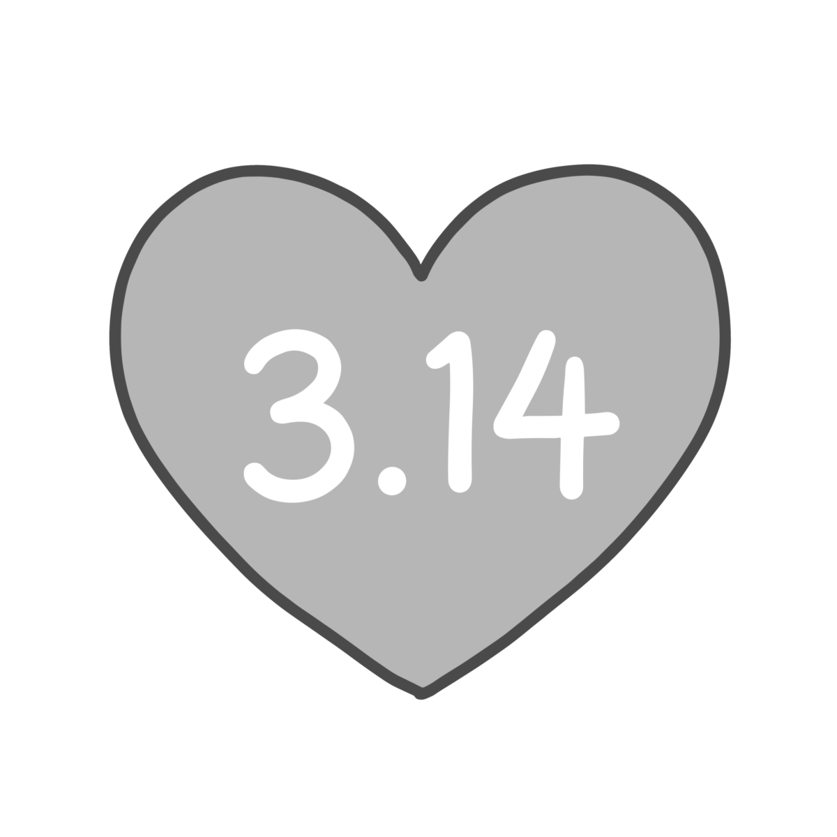 3.14入り青いハートのイラスト無料ダウンロード（モノクロ）