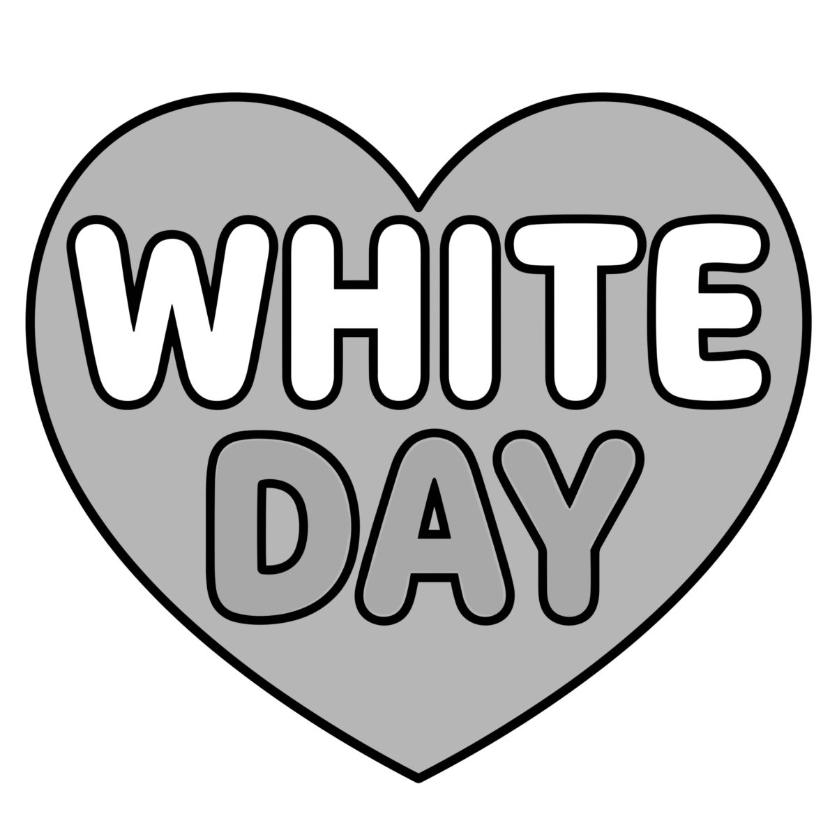 WHITE DAY文字入りハートのイラスト無料ダウンロード（モノクロ）