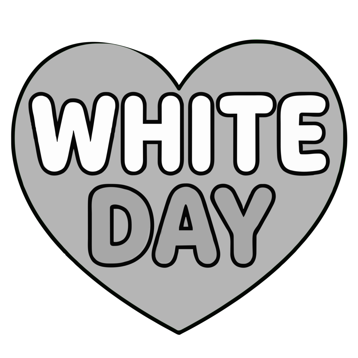 WHITE DAY文字入りハートのイラスト無料ダウンロード（モノクロ）