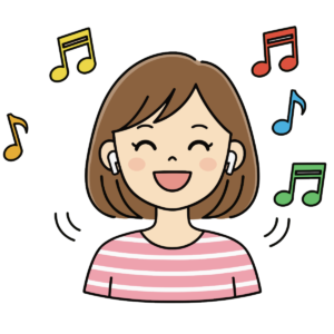 ワイヤレスイヤホンで音楽を聴く女性のイラスト無料ダウンロード（カラー）
