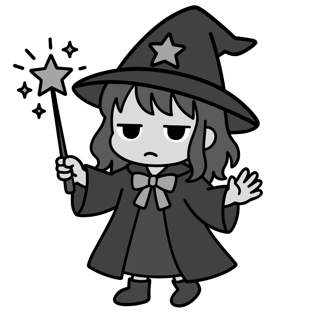 魔女（魔法使い）のイラスト無料ダウンロード（モノクロ）