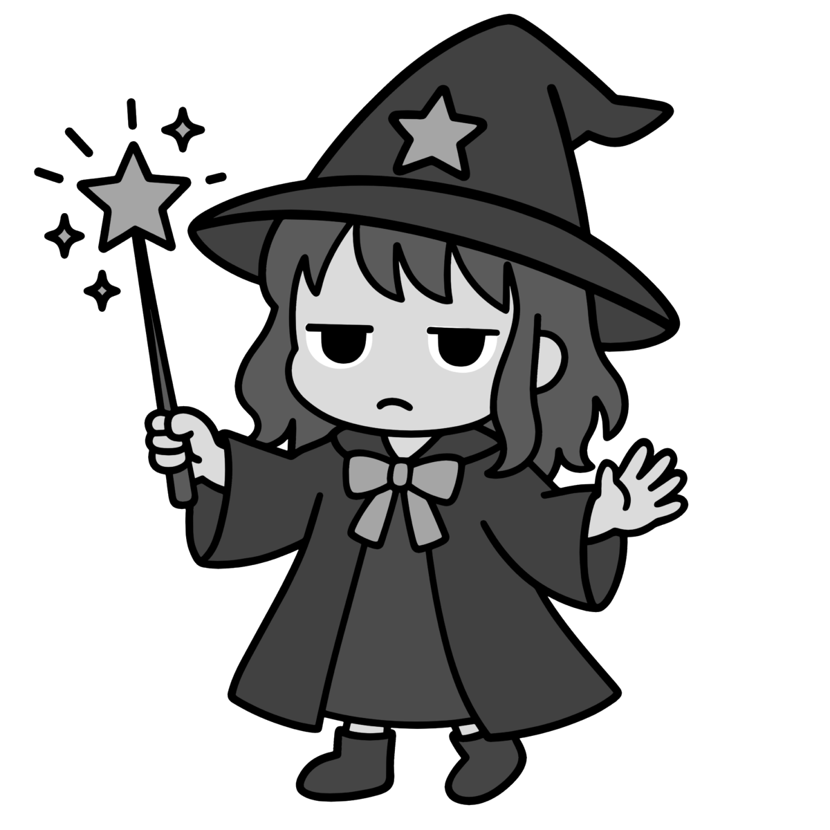 魔女（魔法使い）のイラスト無料ダウンロード（モノクロ）