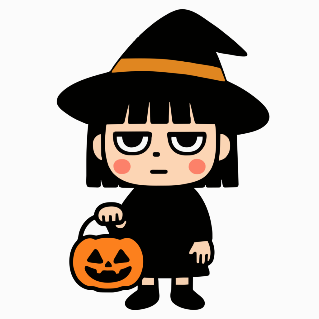 かわいい 魔女（カボチャバケツ持ち）のイラスト無料ダウンロード（カラー）