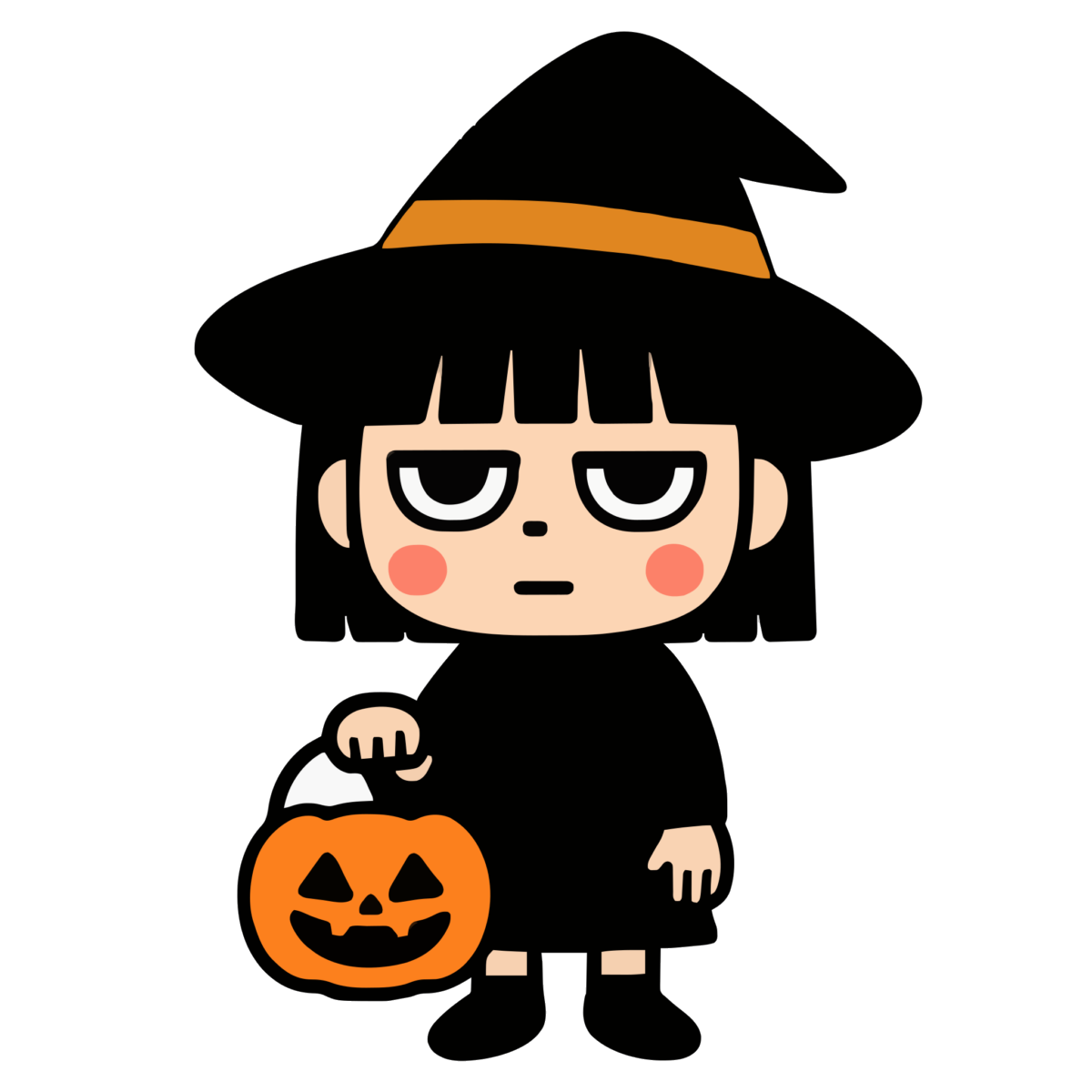 かわいい 魔女（カボチャバケツ持ち）のイラスト無料ダウンロード（カラー）