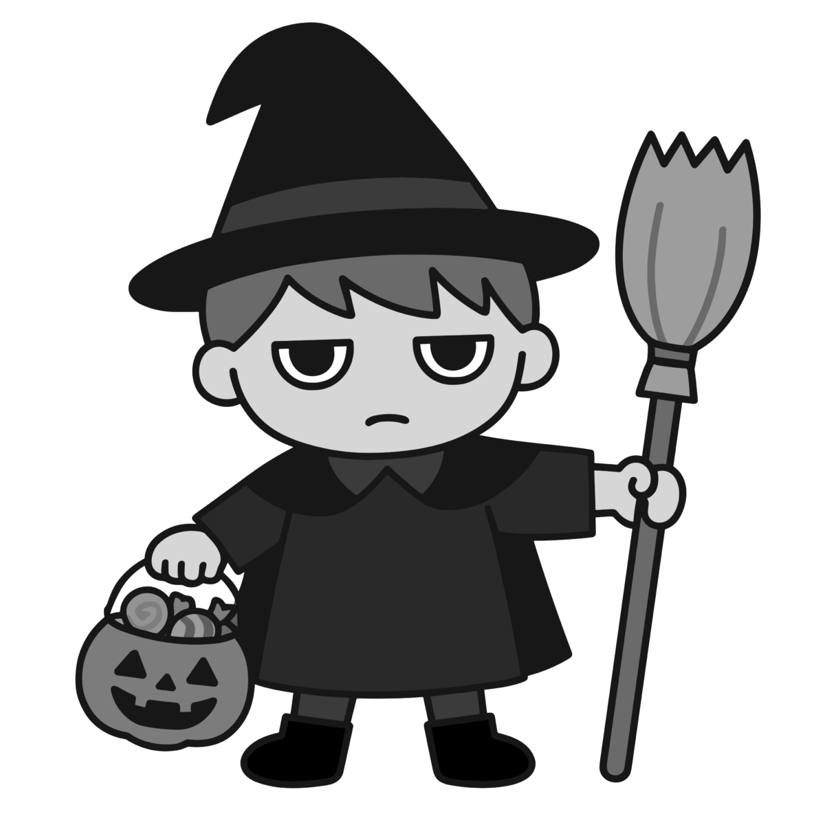魔法使いの男の子のイラスト無料ダウンロード（モノクロ）