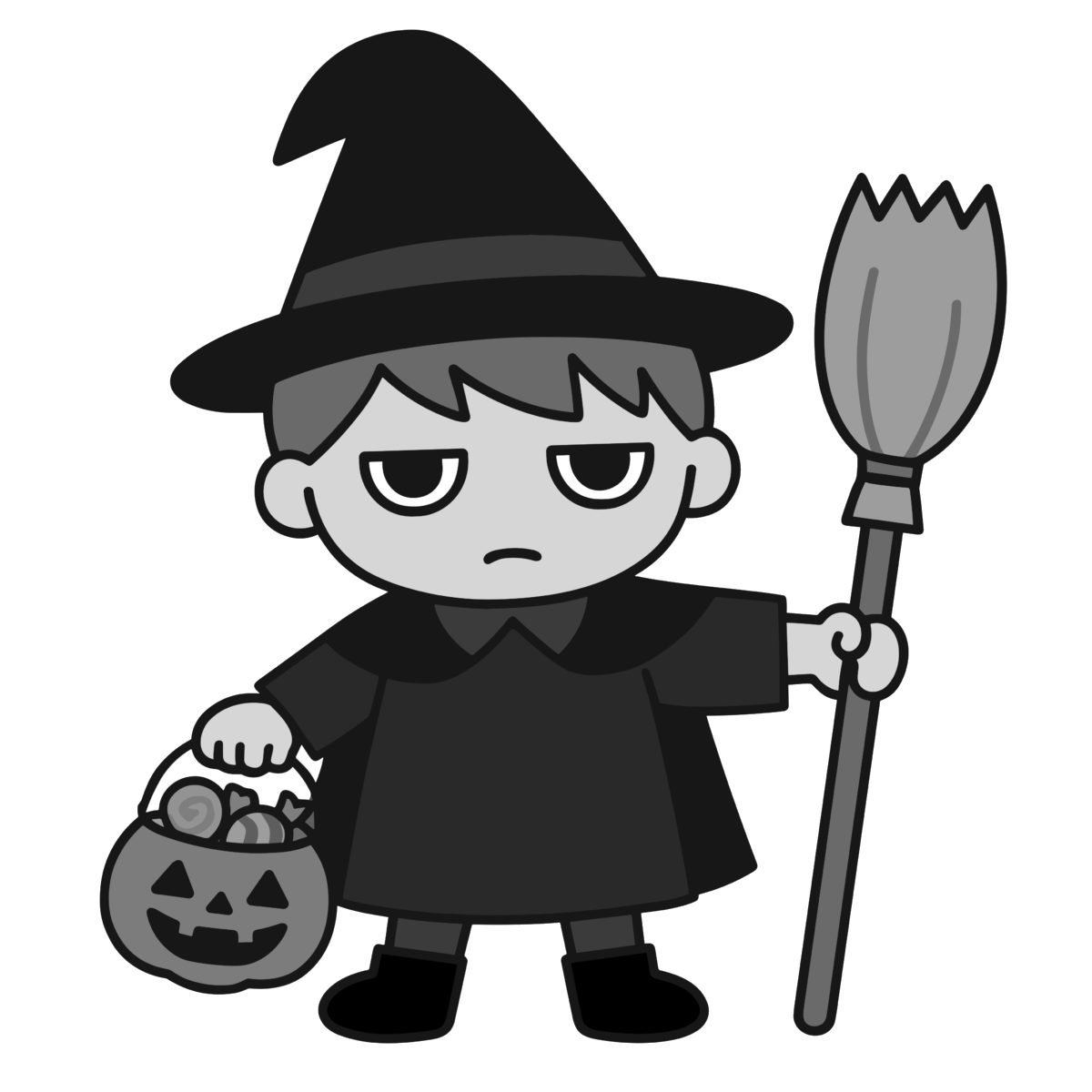 魔法使いの男の子のイラスト無料ダウンロード(モノクロ)