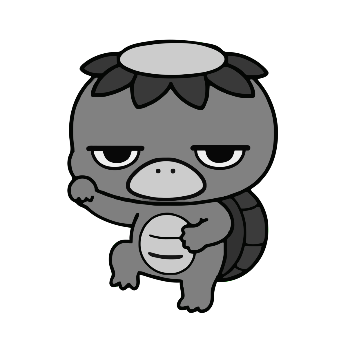 かっぱのイラスト(かわいい)(モノクロ)