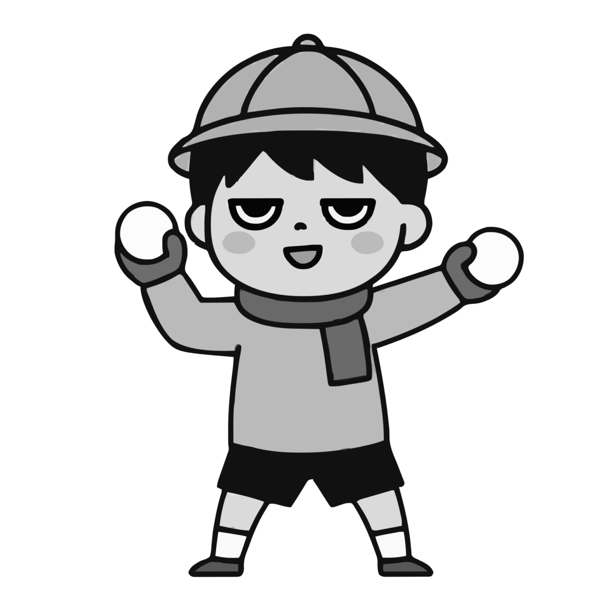 雪合戦のかわいいイラスト(モノクロ)
