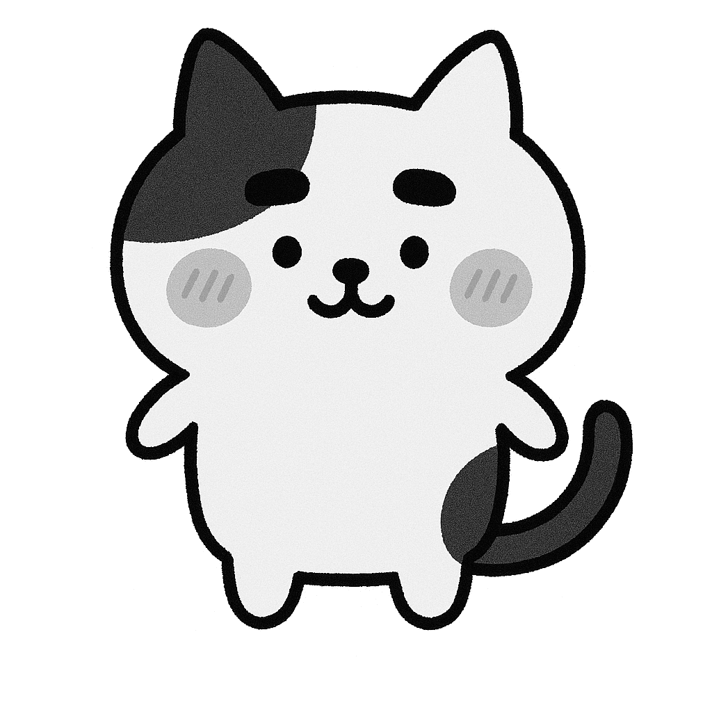 ゆるいブチ猫（白黒）のイラスト無料ダウンロード（モノクロ）