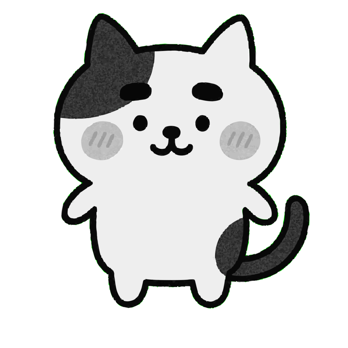 ゆるいブチ猫（白黒）のイラスト無料ダウンロード（モノクロ）