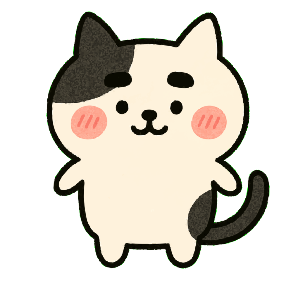 ゆるいブチ猫（白黒）のイラスト無料ダウンロード（カラー）