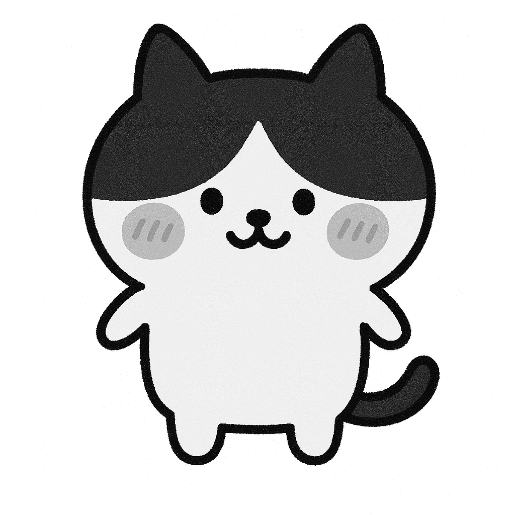 ゆるいハチワレ猫　（白黒）のイラスト無料ダウンロード（モノクロ）