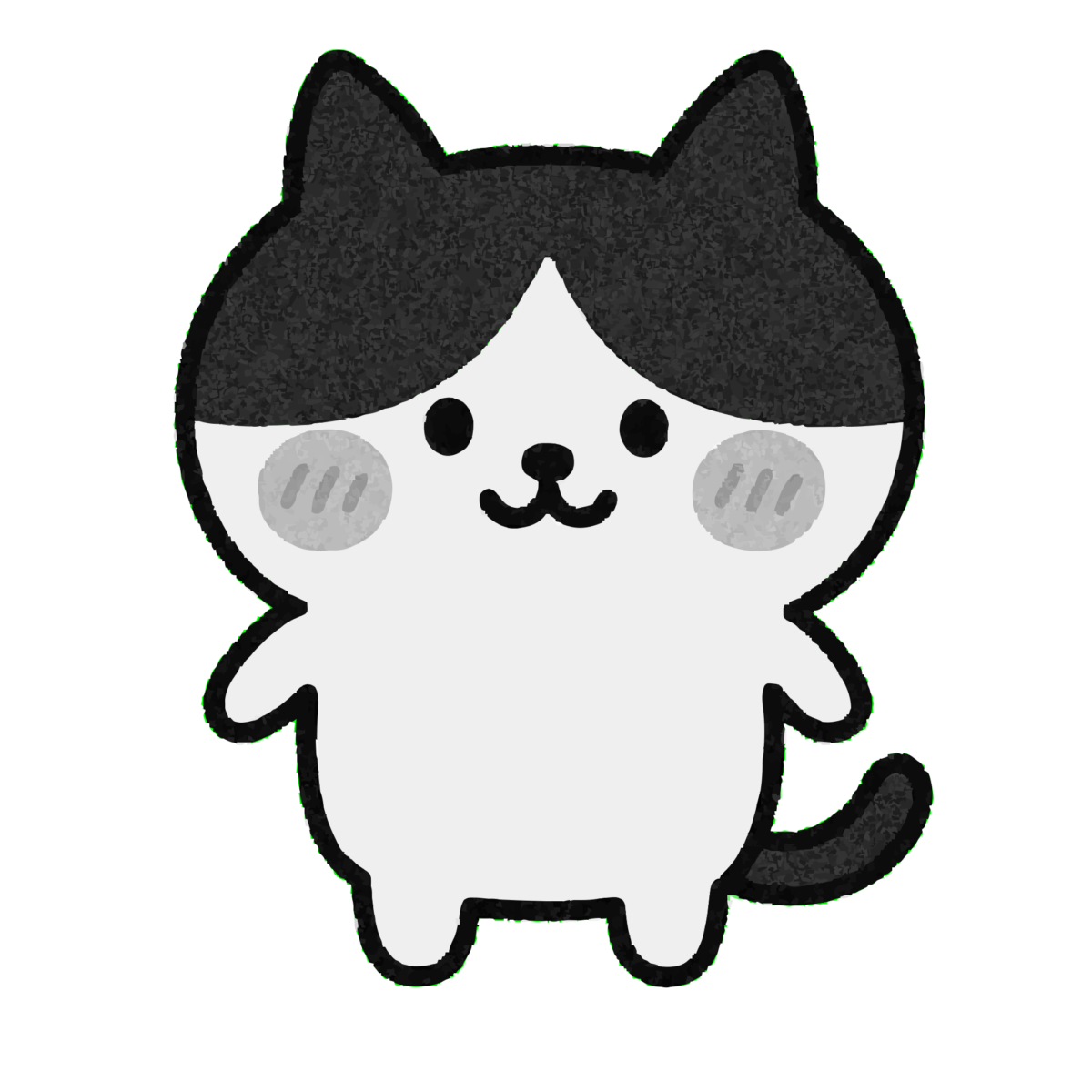 ゆるいハチワレ猫　（白黒）のイラスト無料ダウンロード（モノクロ）
