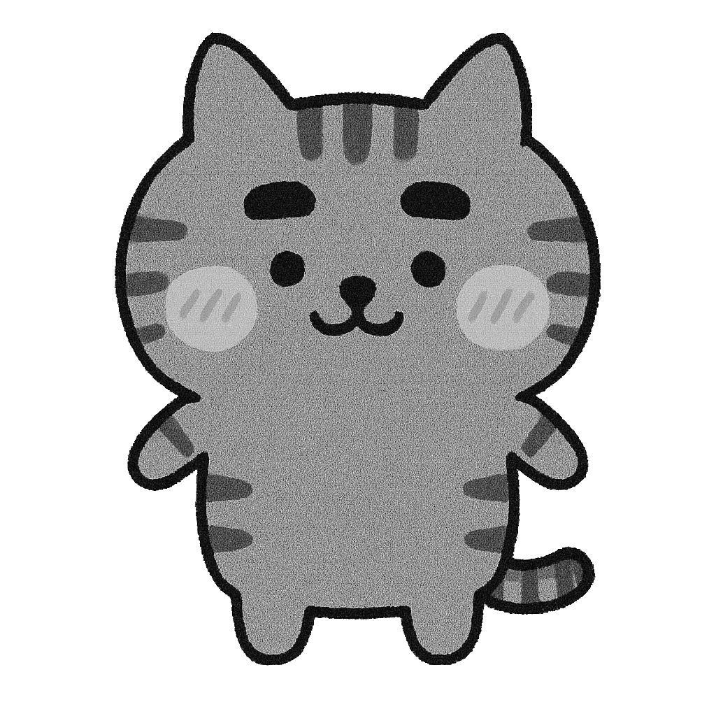 ゆるいキジトラ猫のイラスト無料ダウンロード（モノクロ）