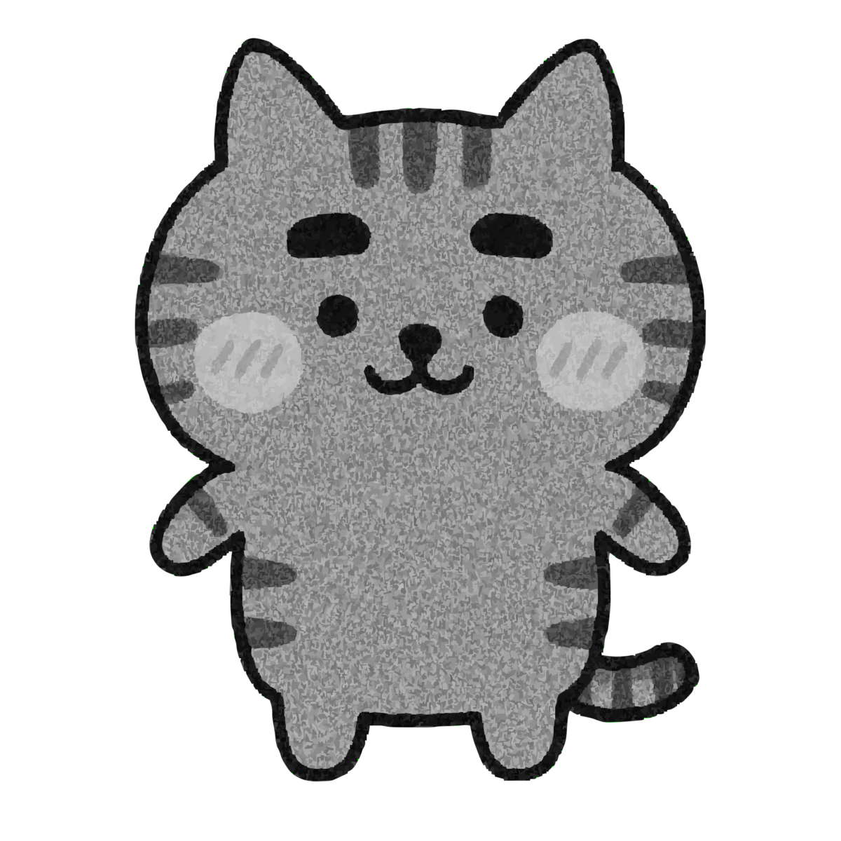 ゆるいキジトラ猫のイラスト無料ダウンロード（モノクロ）