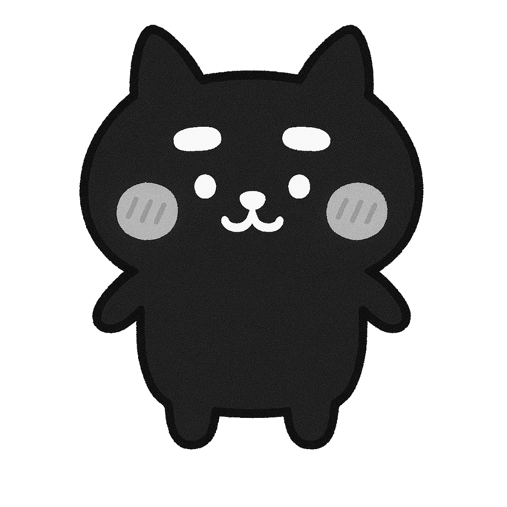 ゆるい黒猫（白黒）のイラスト無料ダウンロード（モノクロ）