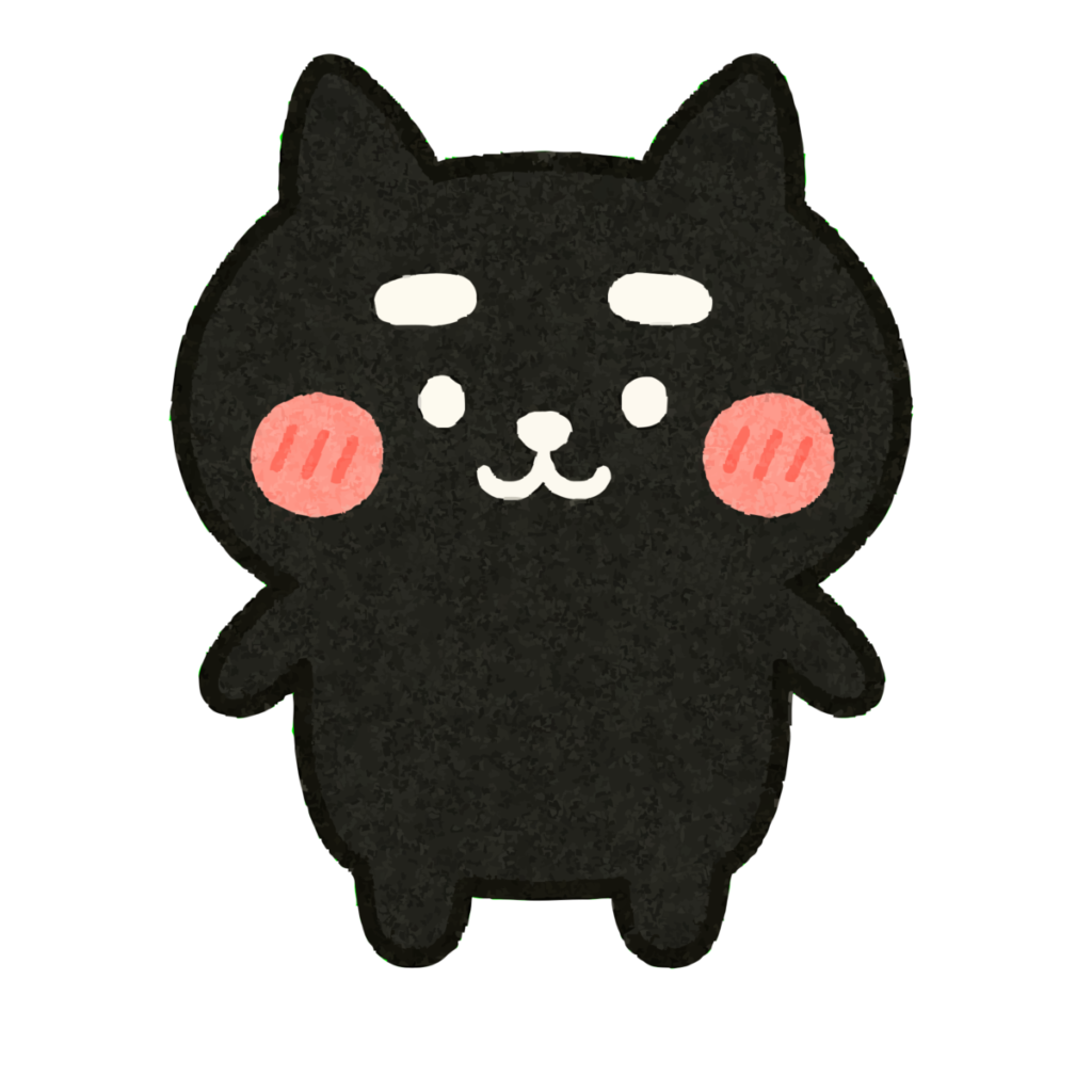 ゆるい黒猫（白黒）のイラスト無料ダウンロード（カラー）