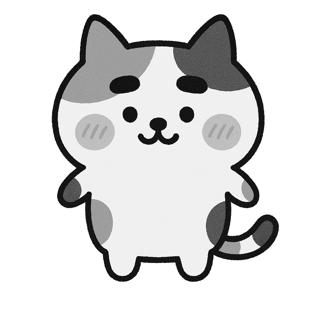 ゆるい三毛猫のイラスト無料ダウンロード（モノクロ）