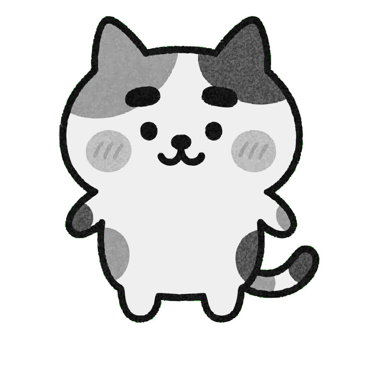 ゆるい三毛猫のイラスト無料ダウンロード（モノクロ）