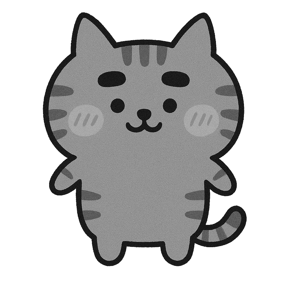 ゆるいサバトラ猫のイラスト無料ダウンロード（モノクロ）