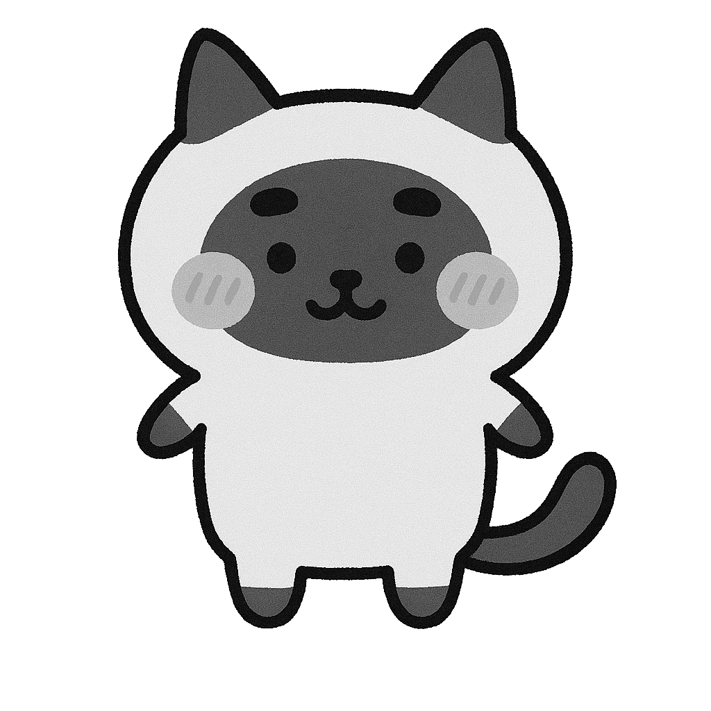 ゆるいシャム猫のイラスト無料ダウンロード（モノクロ）