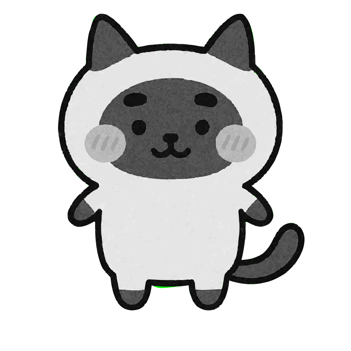 ゆるいシャム猫のイラスト無料ダウンロード（モノクロ）