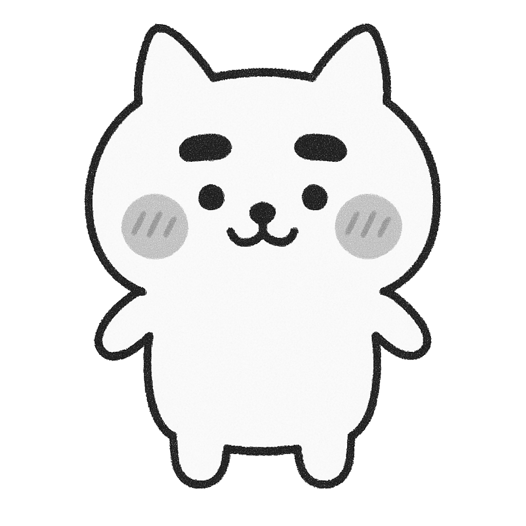 ゆるい白猫のイラスト無料ダウンロード（モノクロ）