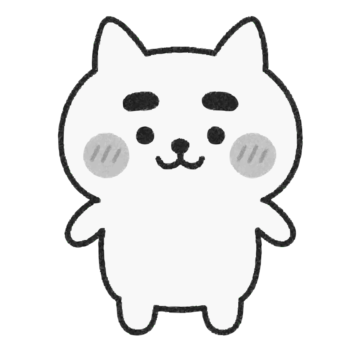 ゆるい白猫のイラスト無料ダウンロード（モノクロ）