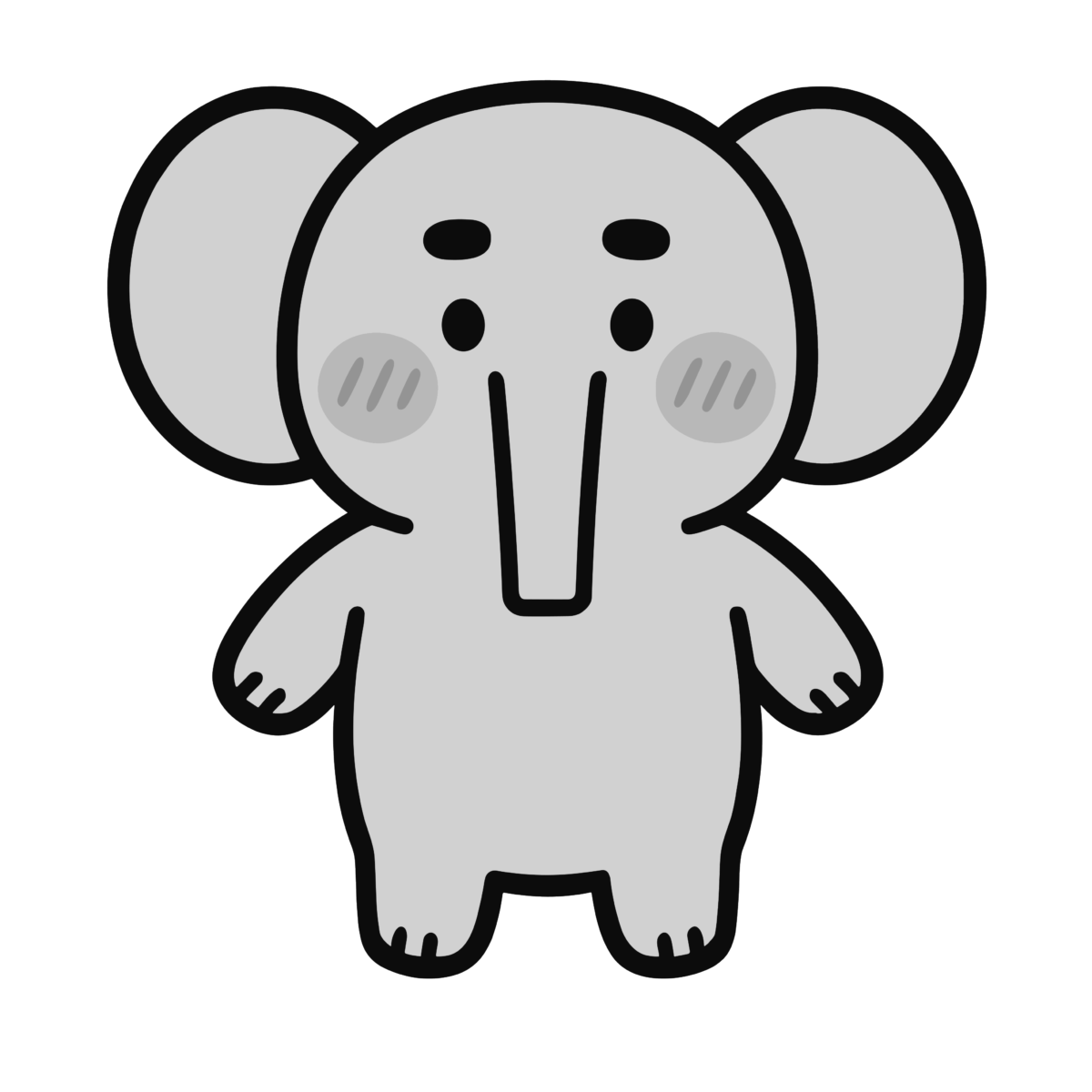 かわいいゾウのイラスト無料ダウンロード（モノクロ）