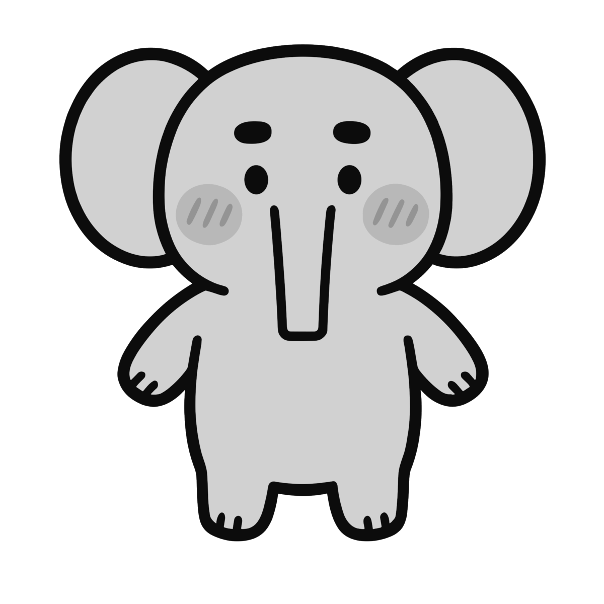 かわいいゾウのイラスト無料ダウンロード(モノクロ)